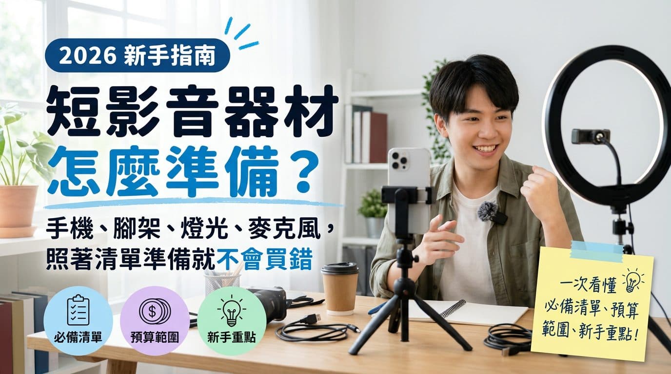 短影音器材新手怎麼準備？手機、腳架、燈光、麥克風必備清單